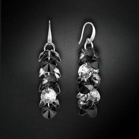 Sudraba auskari "Flamenko (Silver Night / Jet / Crystal)" ar Swarovski™ kristāliem